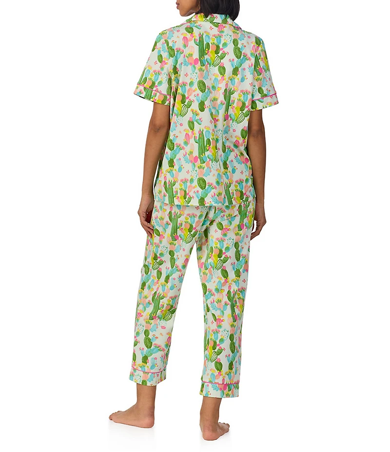 BedHead Cactus Garden Western Print Short Sleeve Notch Collar Organic Cotton Knit Cropped Pajama Set