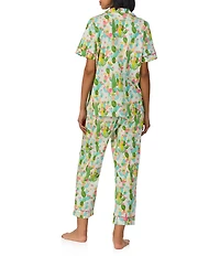 BedHead Cactus Garden Western Print Short Sleeve Notch Collar Organic Cotton Knit Cropped Pajama Set