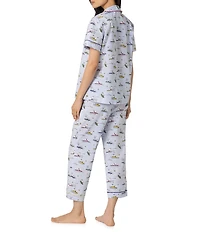 BedHead Catch A Wave Snoopy Print Short Sleeve Notch Collar Classic Woven Cotton Poplin Cropped Pajama Set