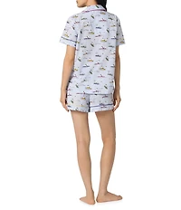 BedHead Catch A Wave Snoopy Print Short Sleeve Notch Collar Classic Woven Organic Cotton Poplin Shorty Pajama Set