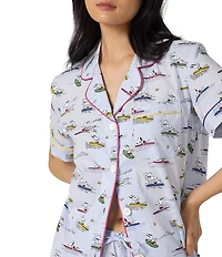 BedHead Catch A Wave Snoopy Print Short Sleeve Notch Collar Classic Woven Organic Cotton Poplin Shorty Pajama Set