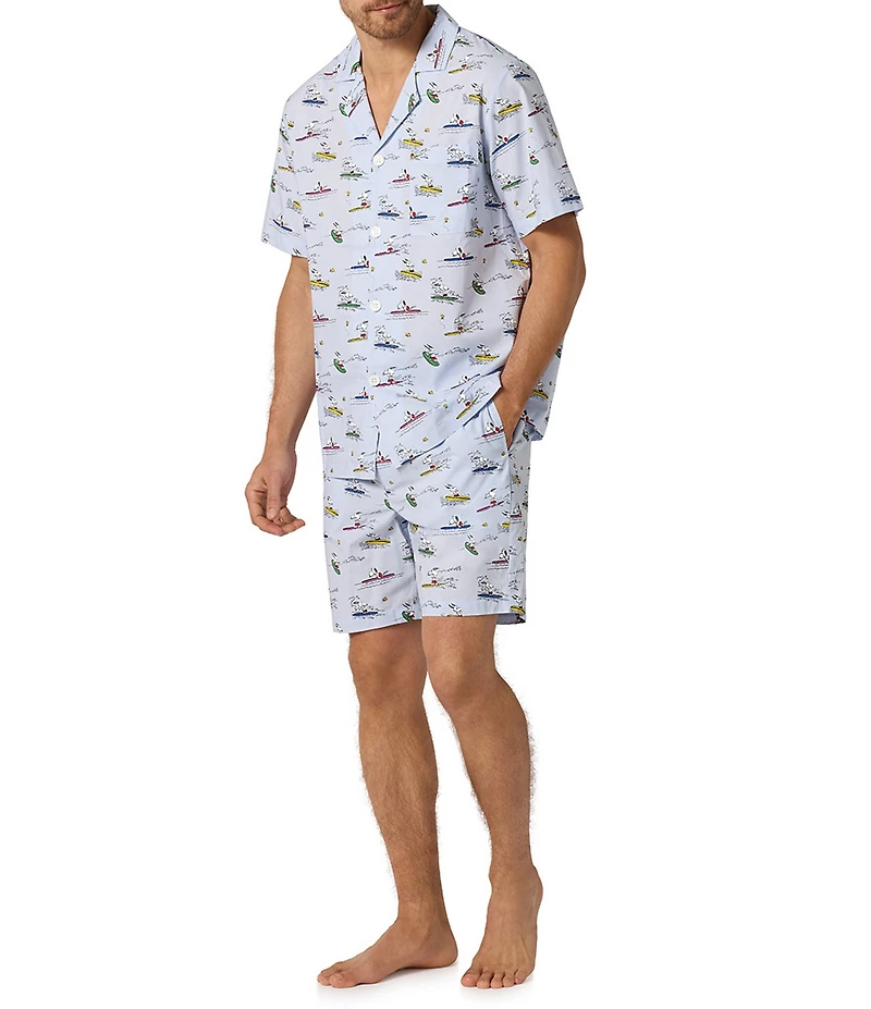 BedHead Catch A Wave Snoopy Print Top & Woven Pajama Short Set