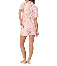 BedHead Champagne Print Organic Cotton Blend Short Sleeve Notch Collar Knit Shorty Pajama Set