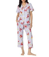 BedHead Coastal Feast Print Short Sleeve Notch Collar Classic Stretch Jersey Knit Cropped Pajama Set
