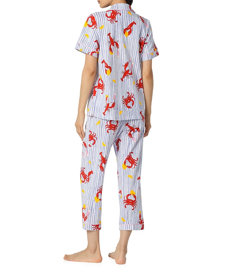BedHead Coastal Feast Print Short Sleeve Notch Collar Classic Stretch Jersey Knit Cropped Pajama Set