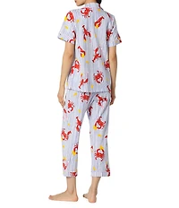 BedHead Coastal Feast Print Short Sleeve Notch Collar Classic Stretch Jersey Knit Cropped Pajama Set