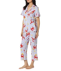 BedHead Coastal Feast Print Short Sleeve Notch Collar Classic Stretch Jersey Knit Cropped Pajama Set