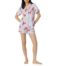 BedHead Coastal Feast Print Short Sleeve Notch Collar Classic Stretch Jersey Knit Organic Cotton Shorty Pajama Set