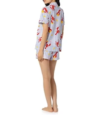BedHead Coastal Feast Print Short Sleeve Notch Collar Classic Stretch Jersey Knit Organic Cotton Shorty Pajama Set