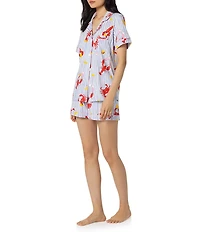 BedHead Coastal Feast Print Short Sleeve Notch Collar Classic Stretch Jersey Knit Organic Cotton Shorty Pajama Set