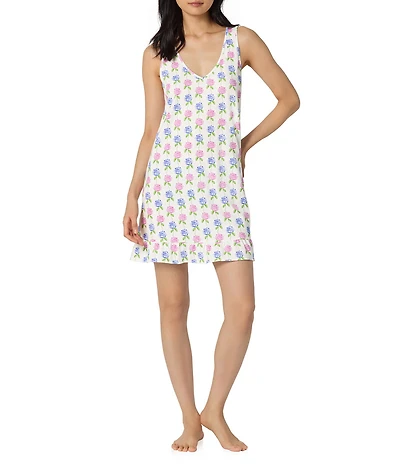 BedHead Cottage Parlor Print Sleeveless V Neck Stretch Jersey Knit Chemise