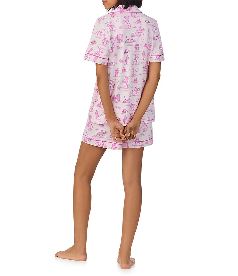 BedHead Cowgirl Toile Print Organic Cotton Blend Short Sleeve Notch Collar Knit Shorty Pajama Set