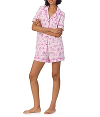 BedHead Cowgirl Toile Print Organic Cotton Blend Short Sleeve Notch Collar Knit Shorty Pajama Set