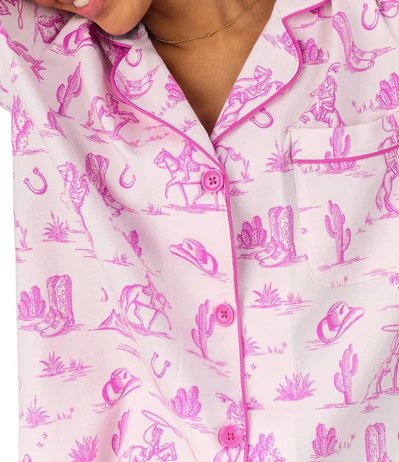 BedHead Cowgirl Toile Print Long Sleeve Notch Collar Knit Pajama Set