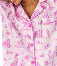 BedHead Cowgirl Toile Print Long Sleeve Notch Collar Knit Pajama Set