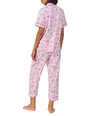 BedHead Cowgirl Western Toile Print Short Sleeve Notch Collar Cotton Knit Cropped Pajama Set
