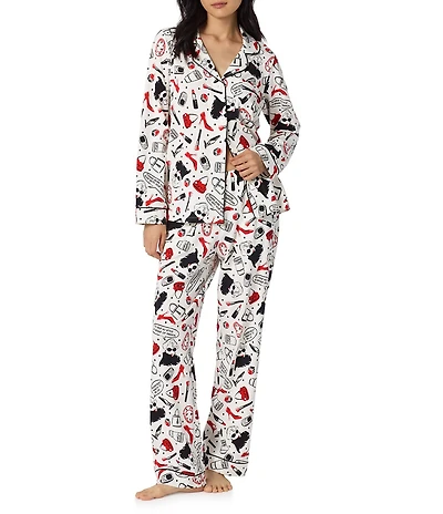 BedHead Devil Wears Prada 2 Print Long Sleeve Notch Collar Classic Organic Cotton Stretch Jersey Knit Long Pajama Set