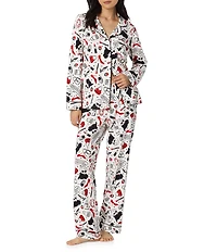 BedHead Devil Wears Prada 2 Print Long Sleeve Notch Collar Classic Organic Cotton Stretch Jersey Knit Long Pajama Set