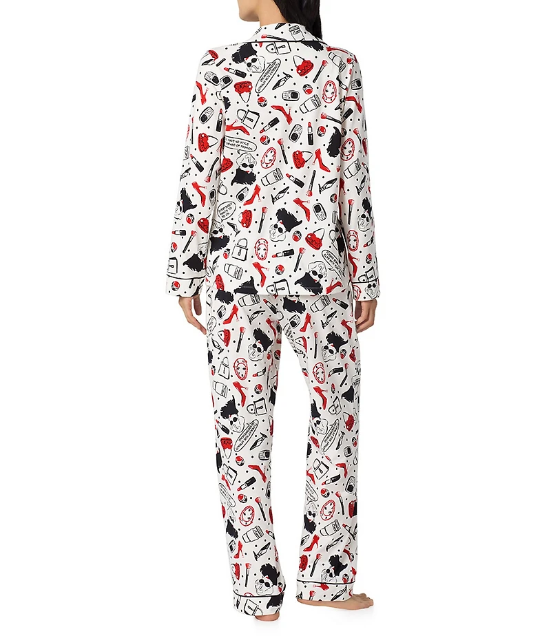 BedHead Devil Wears Prada 2 Print Long Sleeve Notch Collar Classic Organic Cotton Stretch Jersey Knit Long Pajama Set