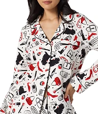 BedHead Devil Wears Prada 2 Print Long Sleeve Notch Collar Classic Organic Cotton Stretch Jersey Knit Long Pajama Set