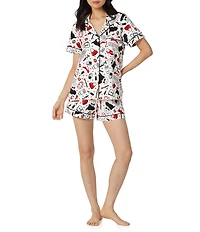 BedHead Devil Wears Prada 2 Print Short Sleeve Notch Collar Classic Organic Cotton Stretch Jersey Knit Shortie Pajama Set