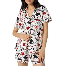BedHead Devil Wears Prada 2 Print Short Sleeve Notch Collar Classic Organic Cotton Stretch Jersey Knit Shortie Pajama Set