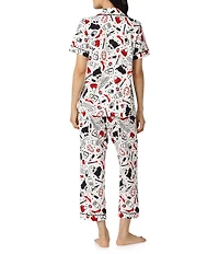 BedHead Devil Wears Prada Print Short Sleeve Notch Collar Classic Organic Cotton Stretch Jersey Knit Cropped Pajama Set