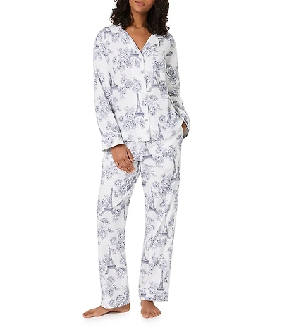 Bedhead Eiffel Tower Floral Print Organic Cotton Long Sleeve Notch Collar Woven Flannel Long Pajama Set