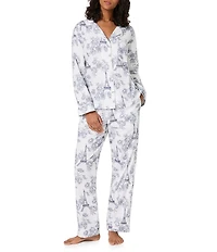 Bedhead Eiffel Tower Floral Print Organic Cotton Long Sleeve Notch Collar Woven Flannel Long Pajama Set