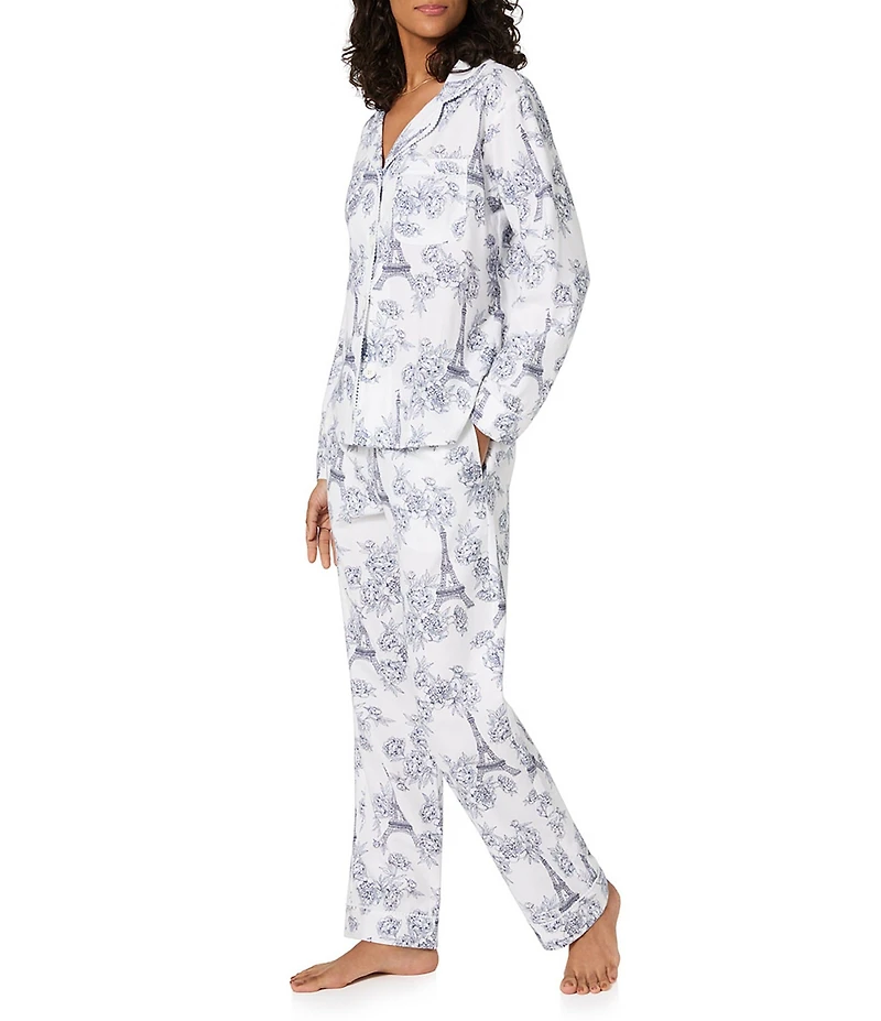 Bedhead Eiffel Tower Floral Print Organic Cotton Long Sleeve Notch Collar Woven Flannel Long Pajama Set