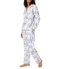 Bedhead Eiffel Tower Floral Print Organic Cotton Long Sleeve Notch Collar Woven Flannel Long Pajama Set