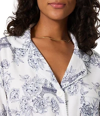 Bedhead Eiffel Tower Floral Print Organic Cotton Long Sleeve Notch Collar Woven Flannel Long Pajama Set