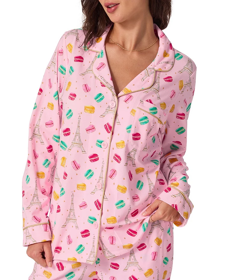 BedHead Eiffel Tower Print Long Sleeve Notch Collar Knit Pajama Set