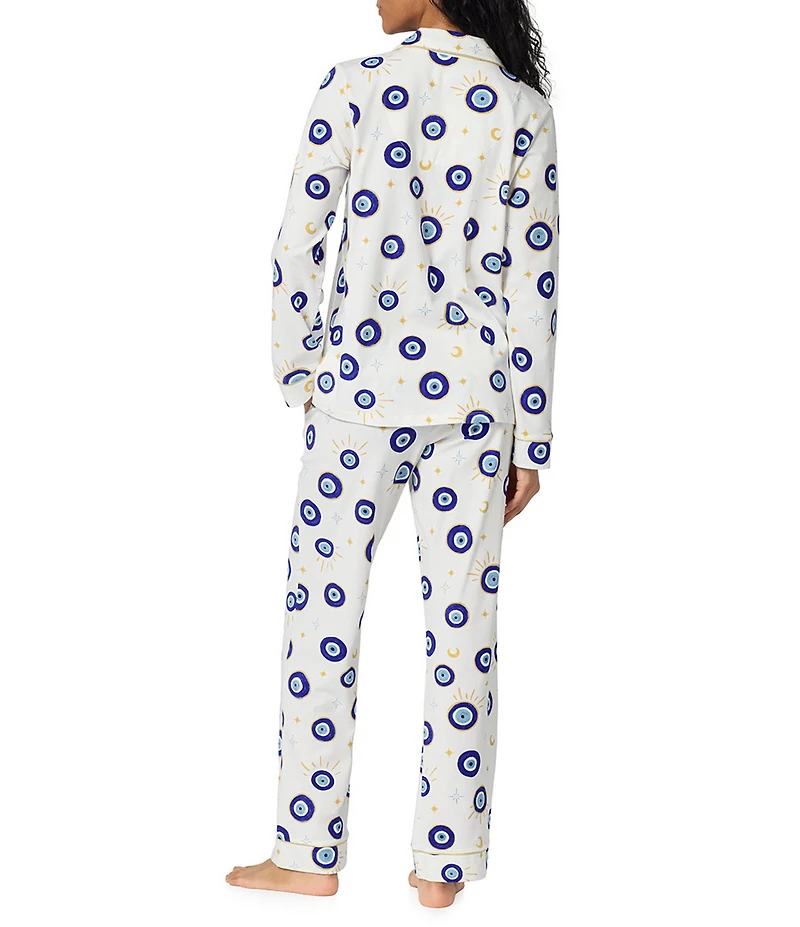 Bedhead Eyeconic Print Organic Cotton Jersey Knit Long Sleeve Notch Collar Long Pajama Set