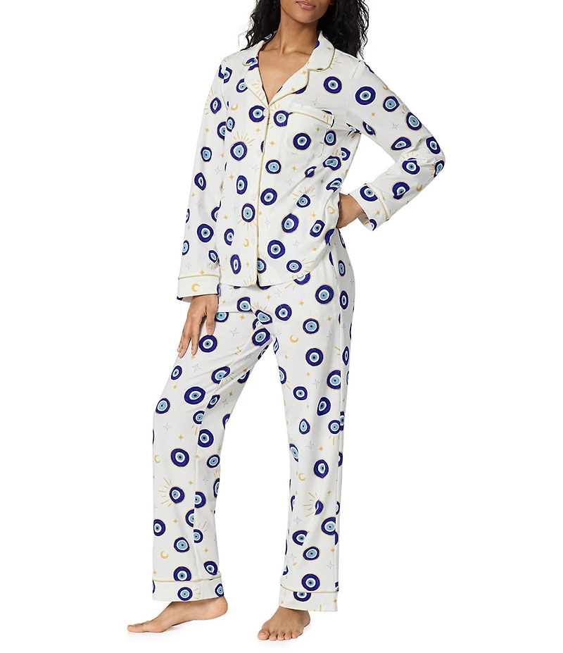 Bedhead Eyeconic Print Organic Cotton Jersey Knit Long Sleeve Notch Collar Long Pajama Set