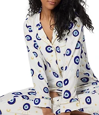 Bedhead Eyeconic Print Organic Cotton Jersey Knit Long Sleeve Notch Collar Long Pajama Set
