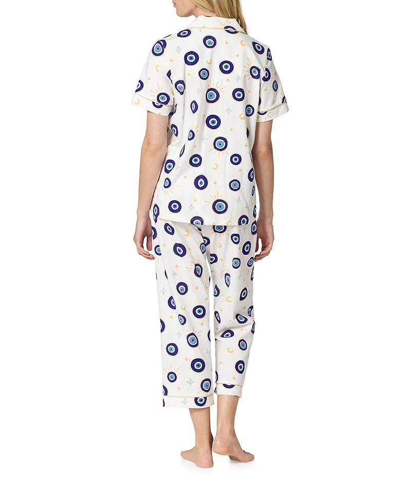 BedHead Eyeconic Print Short Sleeve Notch Collar Jersey Knit Organic Cotton Cropped Pajama Set