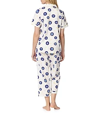 BedHead Eyeconic Print Short Sleeve Notch Collar Jersey Knit Organic Cotton Cropped Pajama Set