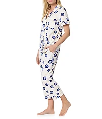 BedHead Eyeconic Print Short Sleeve Notch Collar Jersey Knit Organic Cotton Cropped Pajama Set