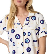 BedHead Eyeconic Print Short Sleeve Notch Collar Jersey Knit Organic Cotton Cropped Pajama Set