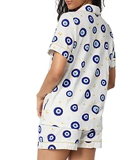 BedHead Eyeconic Print Short Sleeve Notch Collar Jersey Knit Organic Cotton Shorty Pajama Set