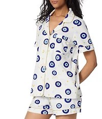 BedHead Eyeconic Print Short Sleeve Notch Collar Jersey Knit Organic Cotton Shorty Pajama Set