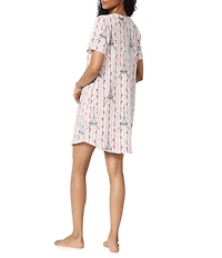BedHead Fleur de la Tour Print Short Sleeve Round Neck Jersey Knit Organic Cotton Short Sleepshirt