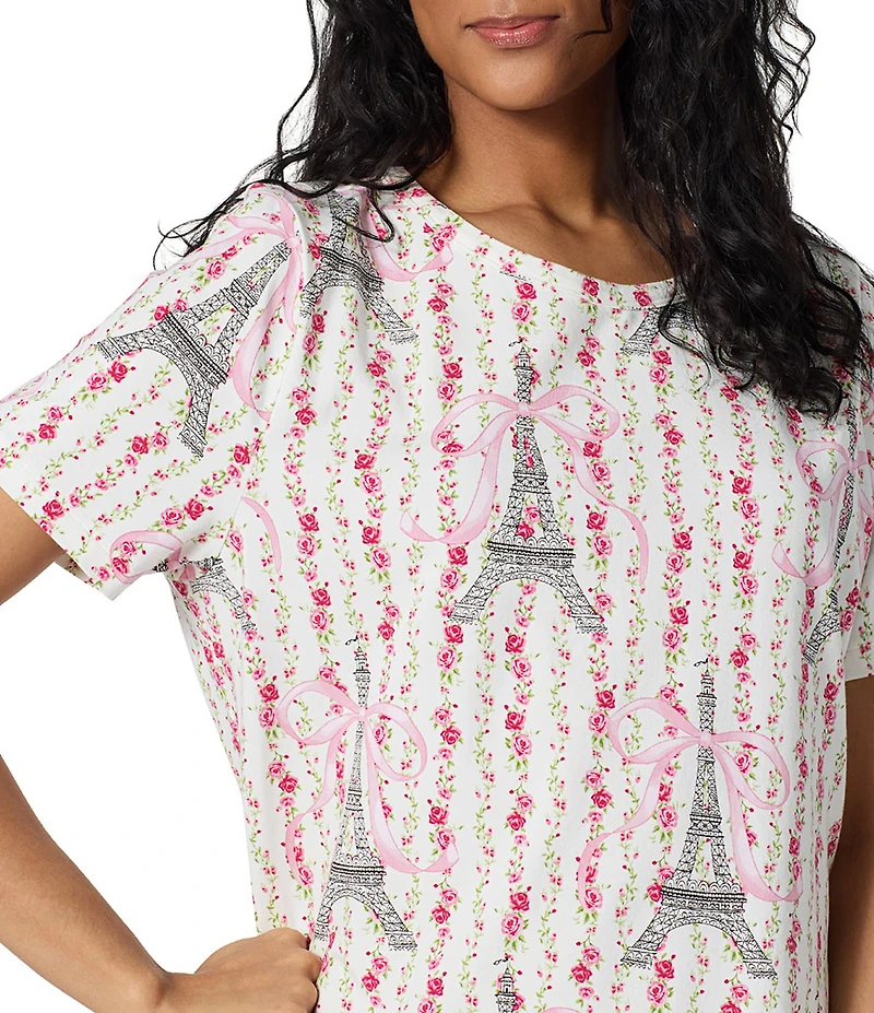 BedHead Fleur de la Tour Print Short Sleeve Round Neck Jersey Knit Organic Cotton Short Sleepshirt