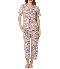 BedHead Floral Print Short Sleeve Notch Collar Organic Cotton Poplin Cropped Pajama Set