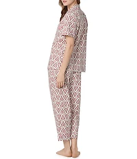 BedHead Floral Print Short Sleeve Notch Collar Organic Cotton Poplin Cropped Pajama Set