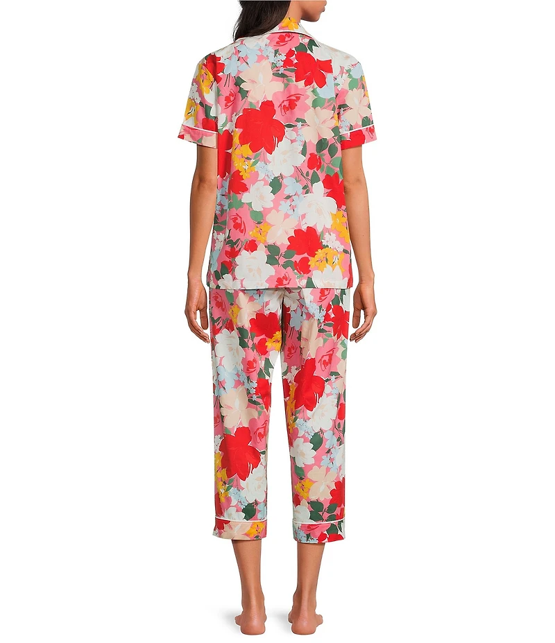 BedHead Floral Print Short Sleeve Notch Collar Organic Cotton Poplin Cropped Pajama Set