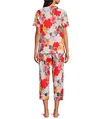 BedHead Floral Print Short Sleeve Notch Collar Organic Cotton Poplin Cropped Pajama Set