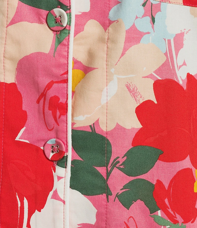 BedHead Floral Print Short Sleeve Notch Collar Organic Cotton Poplin Cropped Pajama Set