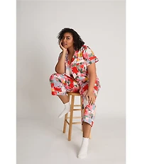 BedHead Floral Print Short Sleeve Notch Collar Organic Cotton Poplin Cropped Pajama Set